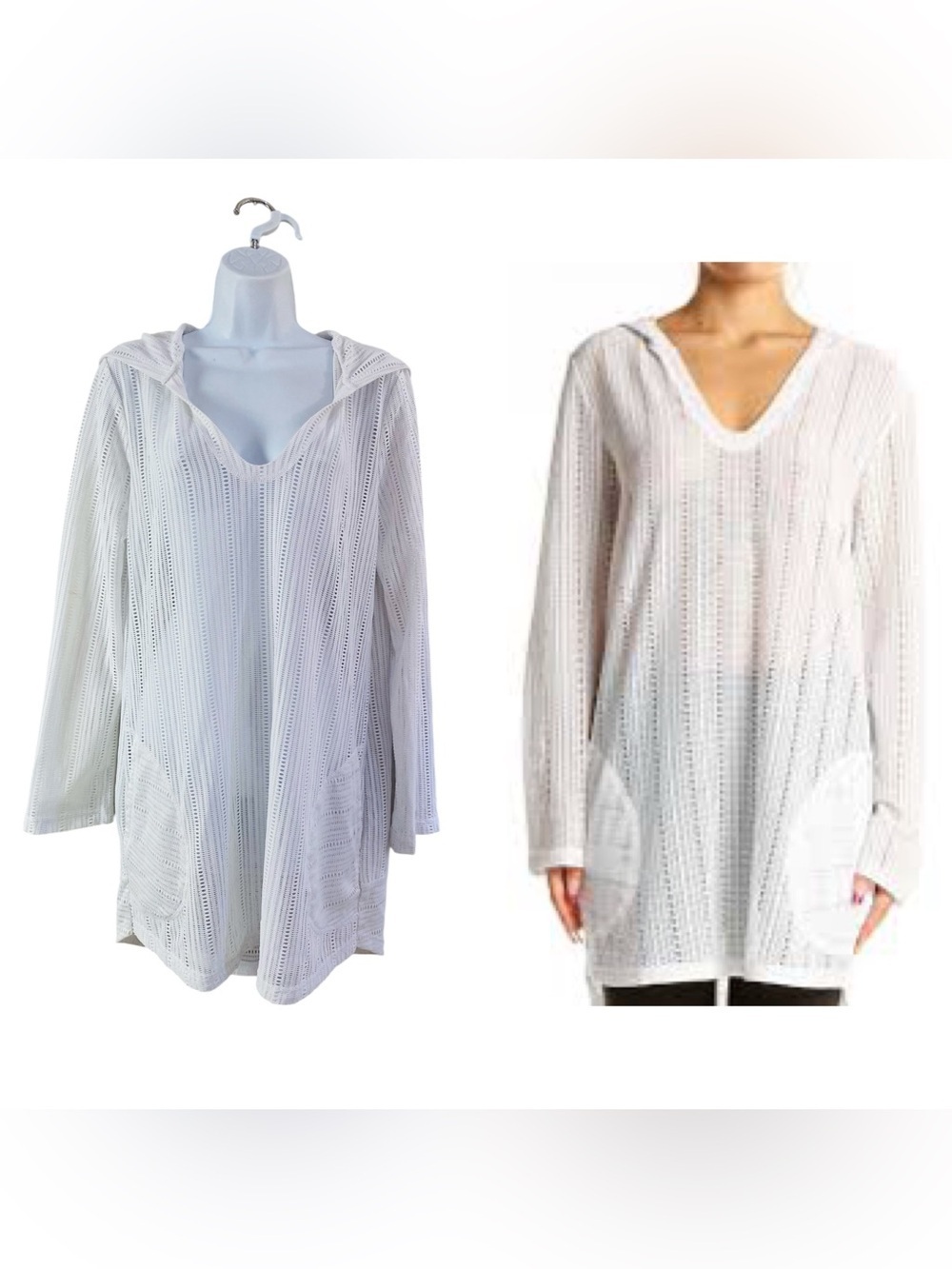 Prana White Twin Lake Crochet Hooded Beach Cover Up Size L